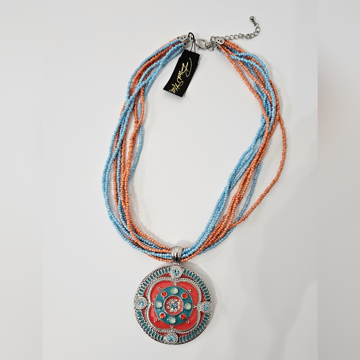 Birch Hill Bohemian Necklace / Orange, Light Blue Nwt